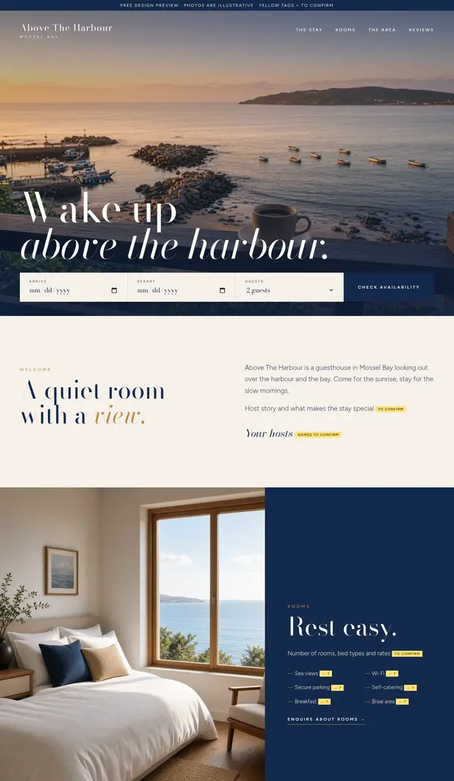 Homepage of the Above The Harbour concept site