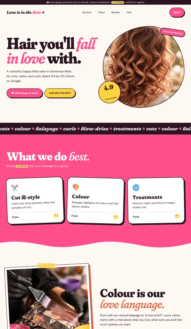 Homepage of the Love is in the Hair concept site